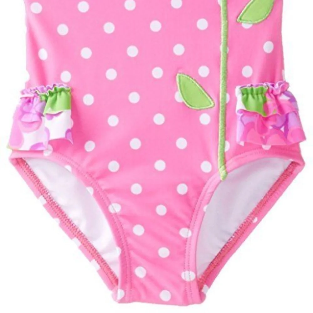 Hartstrings Girls‎ 2T Pink One Piece Swimsuit Polka Dot Ruffle Flower NWT